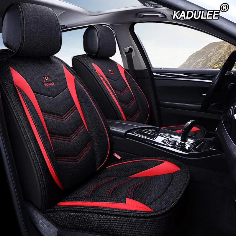 KADULEE льняные автомобильные чехлы для Mitsubishi Lancer Outlander Pajero Eclipse asx автомобильные аксессуары стильные чехлы для автосидений - Название цвета: black red