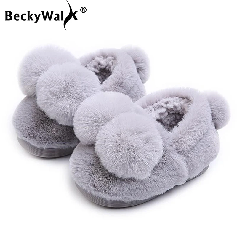 BeckyWalk/плюшевые детские тапочки домашние зимняя детская обувь для мальчиков и