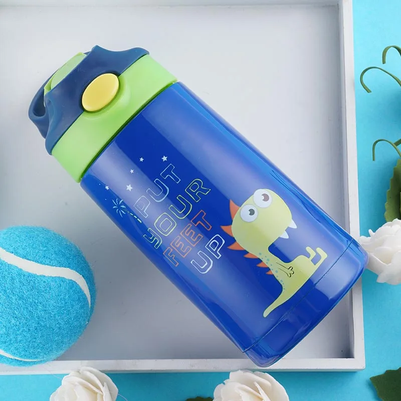 Dark Blue Детские вакуумные колбы динозавр водная соломенная бутылка рукоятка портативный 316 sus из нержавеющей стали themal чашки детский чайник - Цвет: Dark Blue