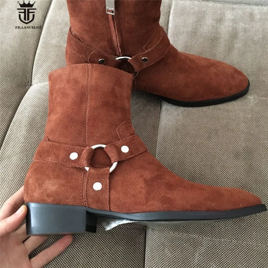 Высокие ковбойские ботинки Челси ручной работы с ремешком на щиколотке танкетке