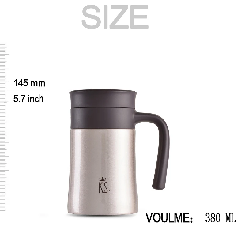 380ML Thermos Office Cup Vacuum Flasks With Handgrip Stainless Steel Insulated Mug Water Bottle |