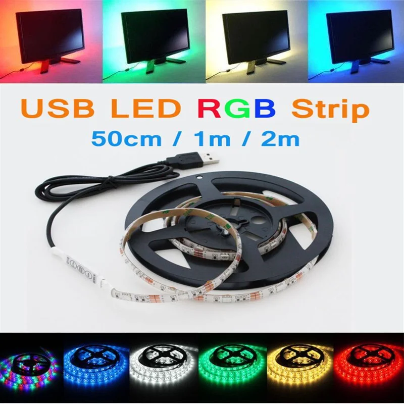 0 5/1/2 м водонепроницаемый USB кабель Светодиодная лента 5050 3528 SMD DC 5 В RGB IP65