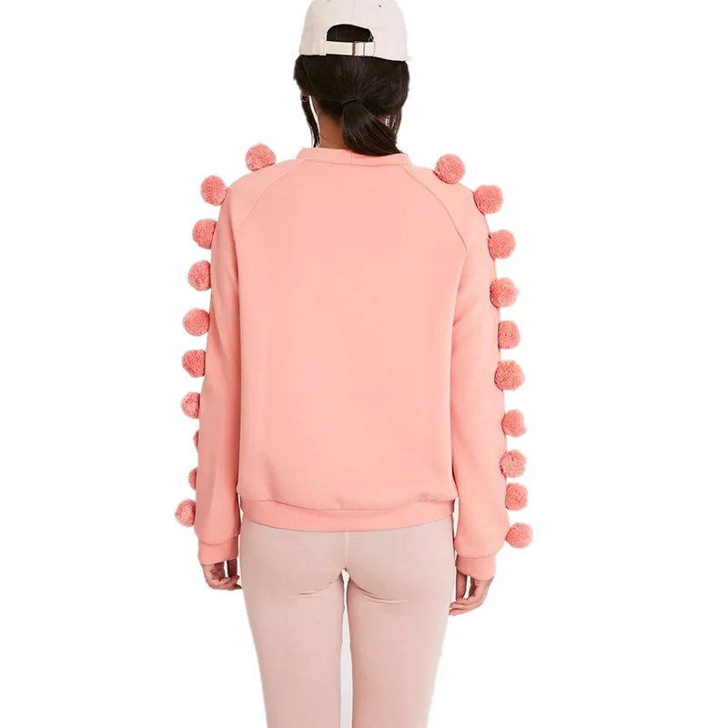 2017 Модные женские повседневные свободные S-XL с длинным рукавом и помпоном розовые