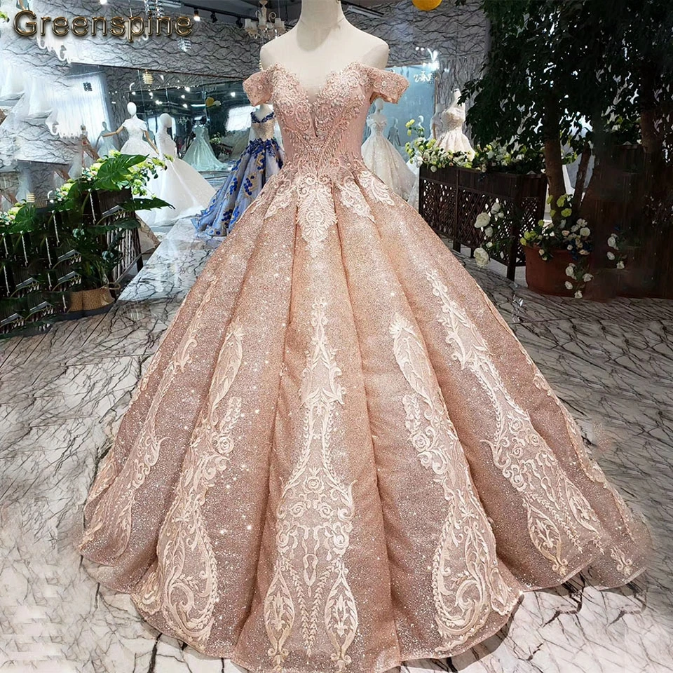 Зеленое блестящее розовое Золотое свадебное платье Hochzeit Kleider свадебное платье принцессы с открытыми плечами роскошное кружевное свадебное платье