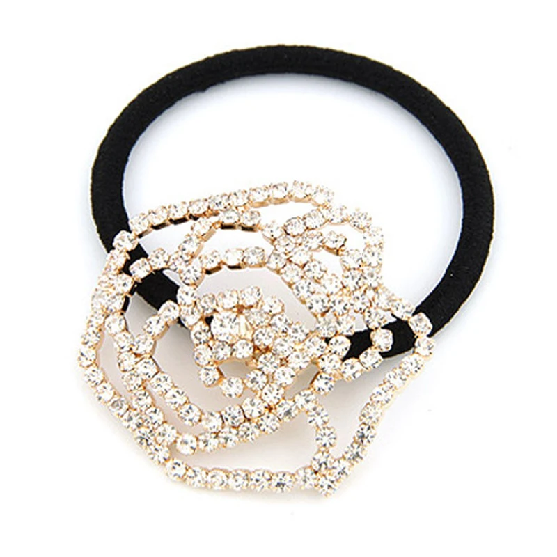 Модные стразы с кристаллами полые розы цветы эластичная повязка для волос женщин