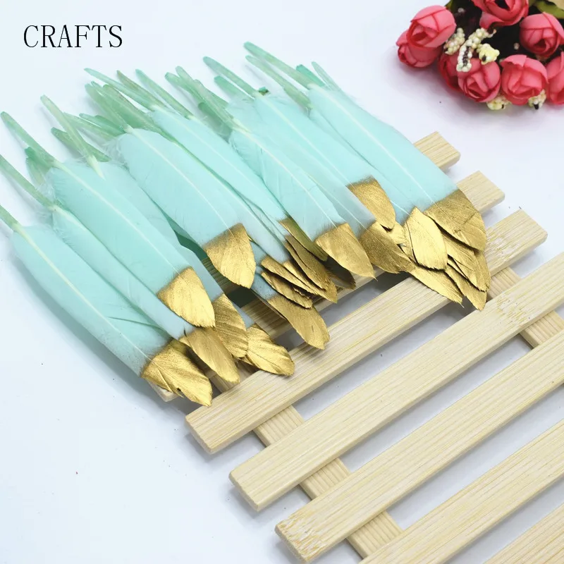 Mint green plus gold Новые 20 красивых утиных перьев 10-16 см/4-6 дюймов DIY ювелирные украшения декоративные аксессуары - Цвет: Mint green plus gold