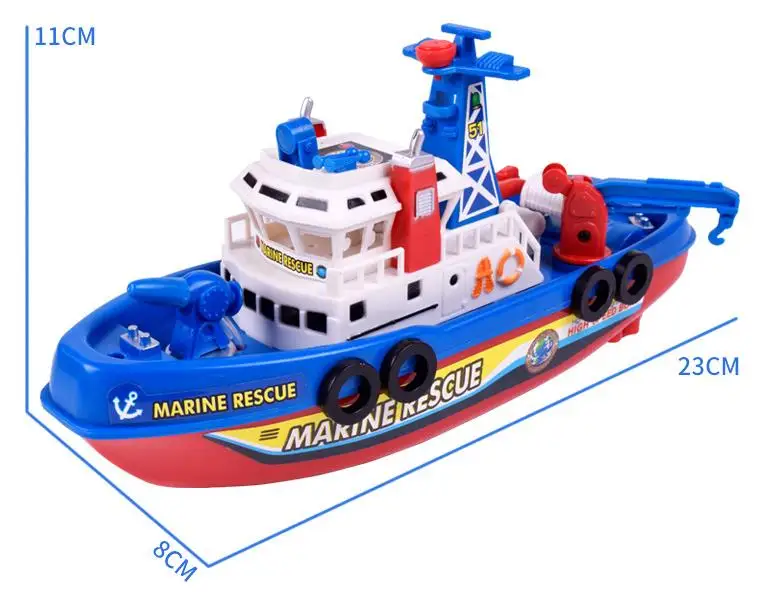 Детская электрическая пожарная лодка музыкальная модель с подсветкой и водяной