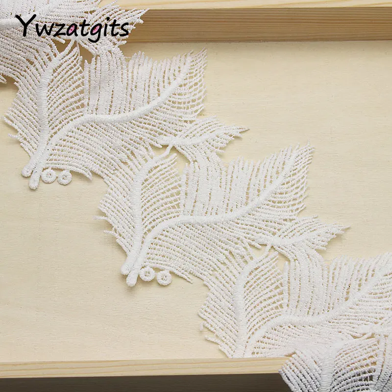Ywzatgits 1y/Лот 12 см белая вышивка цветок лист кружево отделка ленты DIY ткань одежды свадебные Швейные аксессуары YN0512