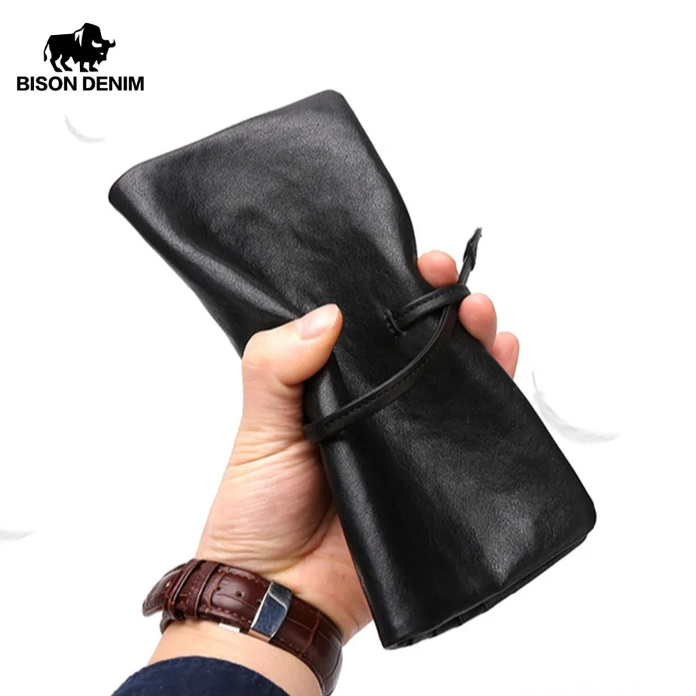 Бренд BISON DENIM мужской кошелек из натуральной кожи с карманом на молнии длинный