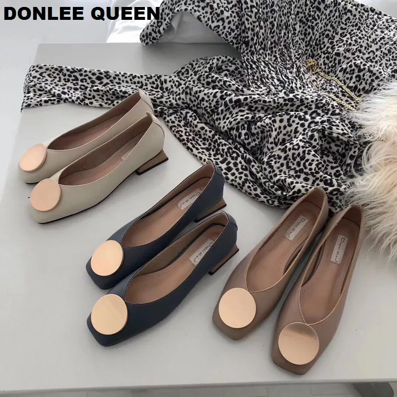 Туфли DONLEE QUEEN женские на низком деревянном каблуке балетки квадратный носок с