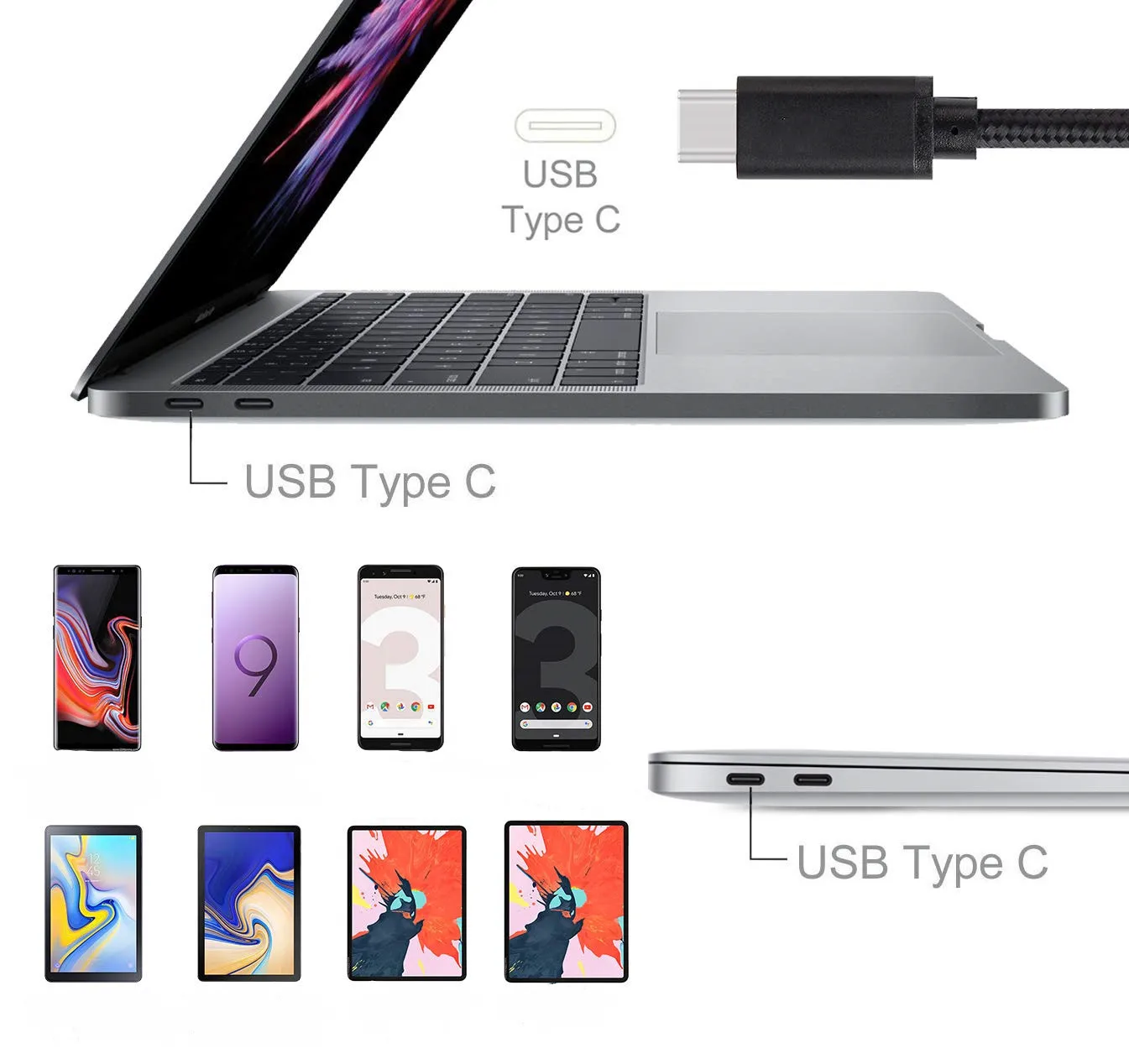 Зарядный кабель USB Type C с нейлоновой оплеткой для быстрой зарядки и синхронизации