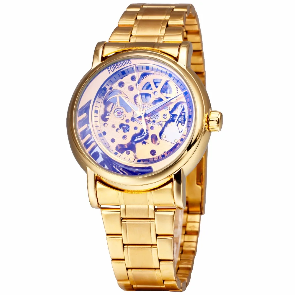 FORSINING королевские Золотые механические часы для мужчин ремешок из нержавеющей