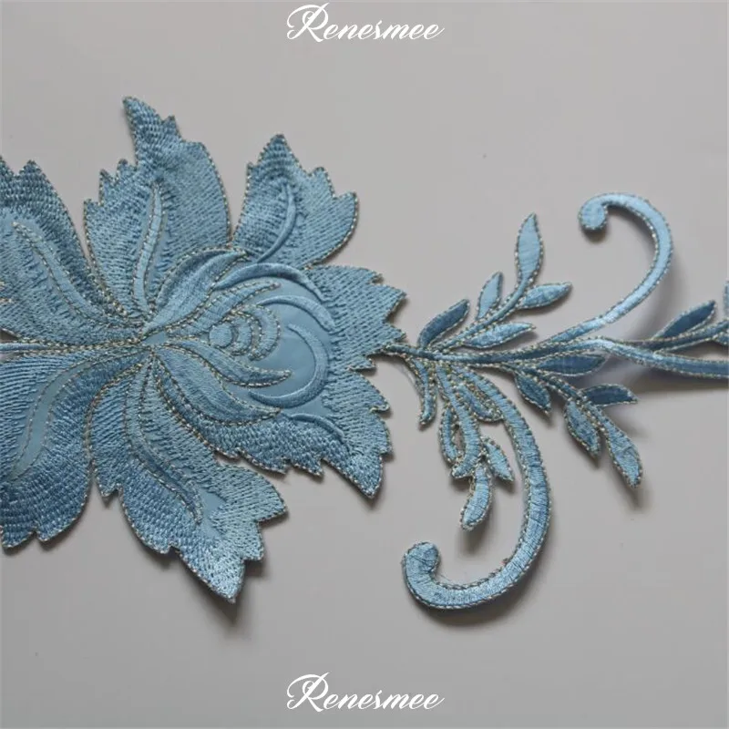 1Pc Long Floral White Black Blue Applique Clothing Embroidery Patch Fabric Sticker Iron On Patch Craft Sewing Repair 42X16cm