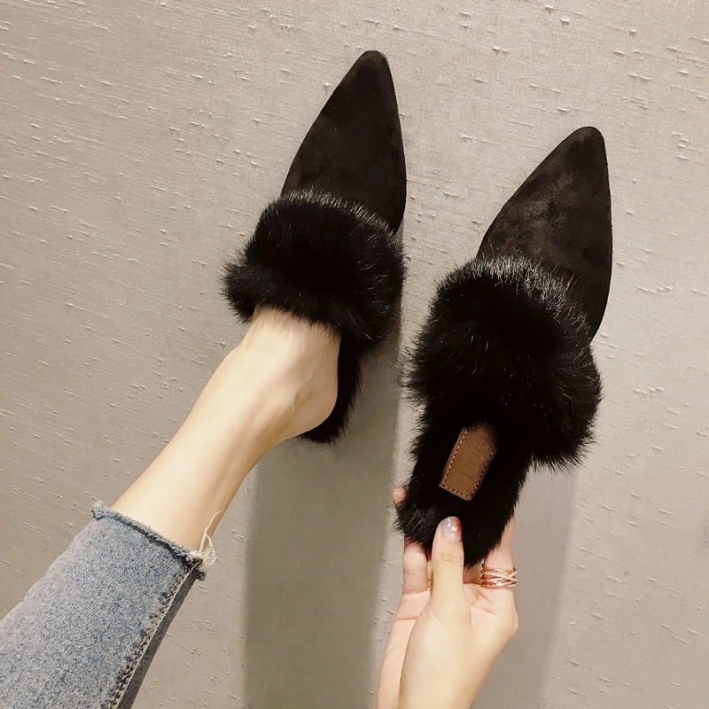 Мех Дамские тапочки Лето вне 2019 Новое поступление в Корейском стиле без каблука с