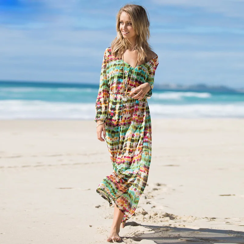 Винтажное платье Honey Moda женское пляжное вареный Шифоновое Платье макси с длинным