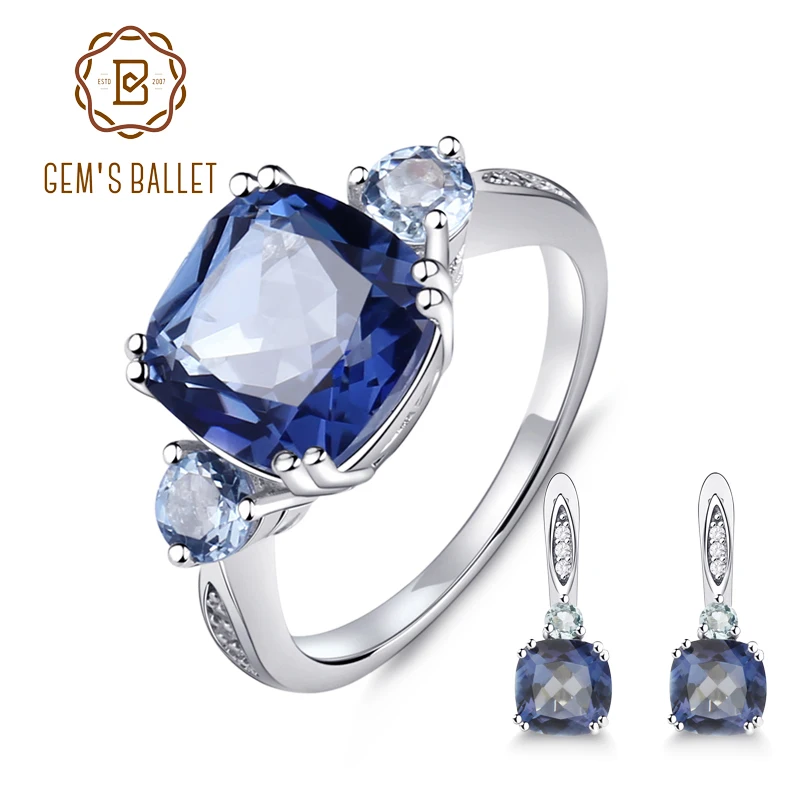 GEM'S балетный квадратный 9.62ct натуральный иолит Синий Мистический Кварц Модный Ювелирный Набор 925 пробы серебряные серьги набор колец для женщин