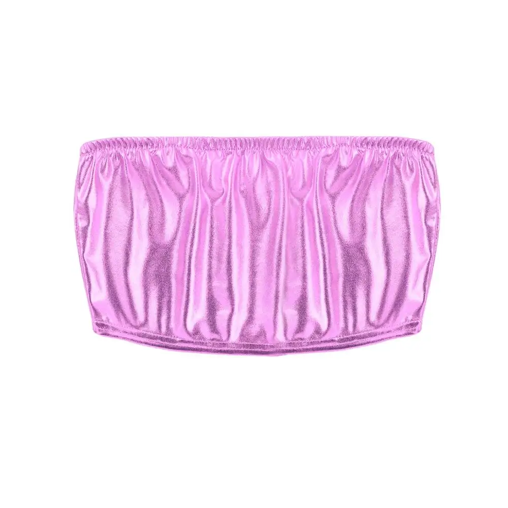 Женская Одежда для танцев на шесте Блестящий металлический укороченный Топ без