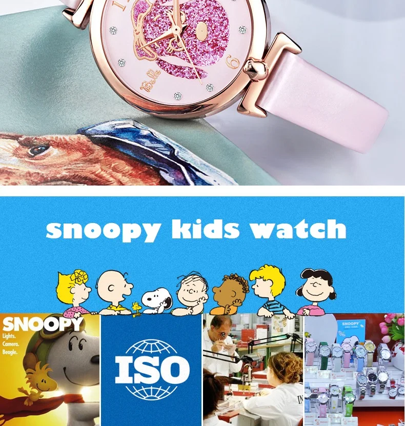 Топ бренд SNOOPY часы женские часы 30 м водонепроницаемые Роскошные повседневные часы для девочек романтические кожаные часы Relogio Faminino bew020ec