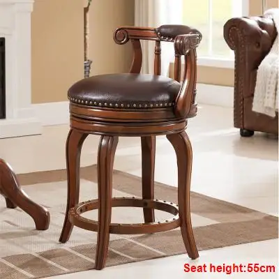 SH55cm cherry color Европейский Стиль Барный стул кожаный барный стул Европейский твердый деревянный барный стул высокий поворотный стул - Цвет: SH55cm cherry color