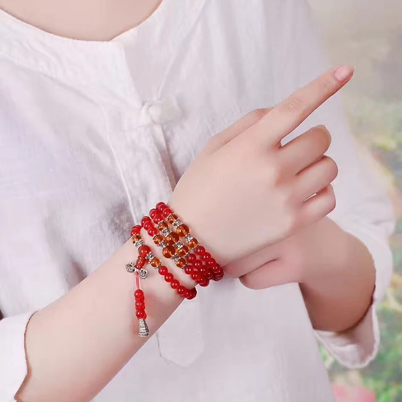 Оптовая продажа браслеты из красного халцедона с кристаллами бусины Будды 108