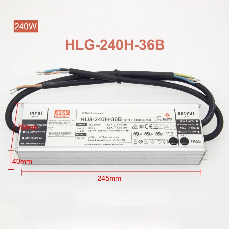 Dimmable Meanwell 185 Вт 240 320 драйвер HLG 185H 42B 240H 36B 320H LPC 60 1400 APV 12 выход СВЕТОДИОДНЫЙ адаптер