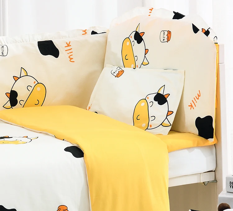 6/9PCS Cute Cow Baby Bedding Set cama infantil Newborn Infant Cartoon Crib Detachable baby blanket whole set | Мать и ребенок