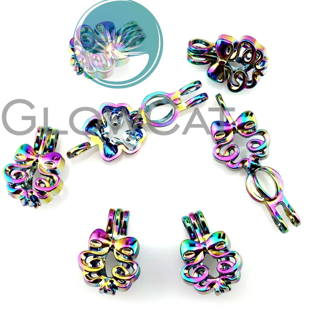 20x CC268 Rainbow Colors Bowknot Beads Cage Jewelry Making Essential Oil Diffuser Pearl Locket Pendant | Украшения и аксессуары