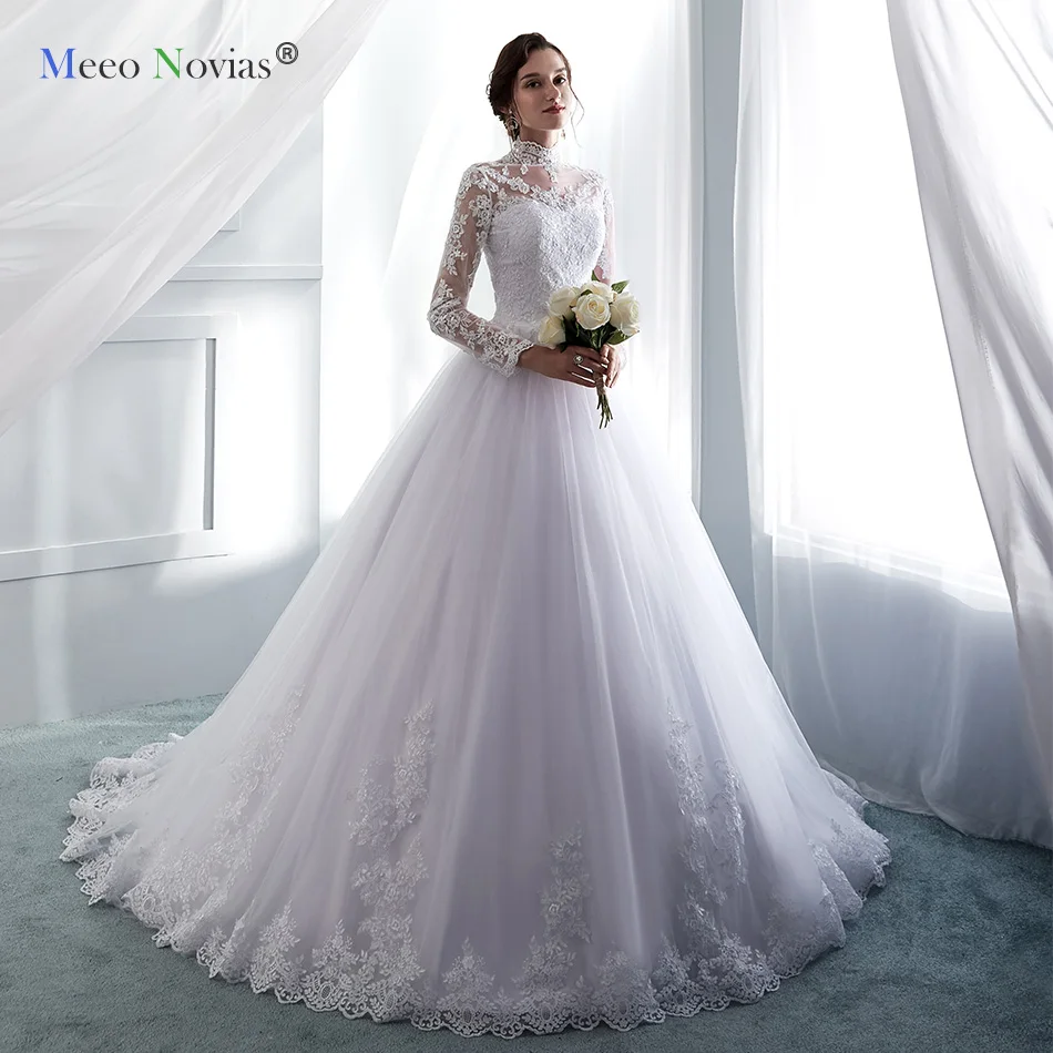 Meeo Novias Новое свадебное платье с высоким воротом и длинным рукавом 2019 IIIusion