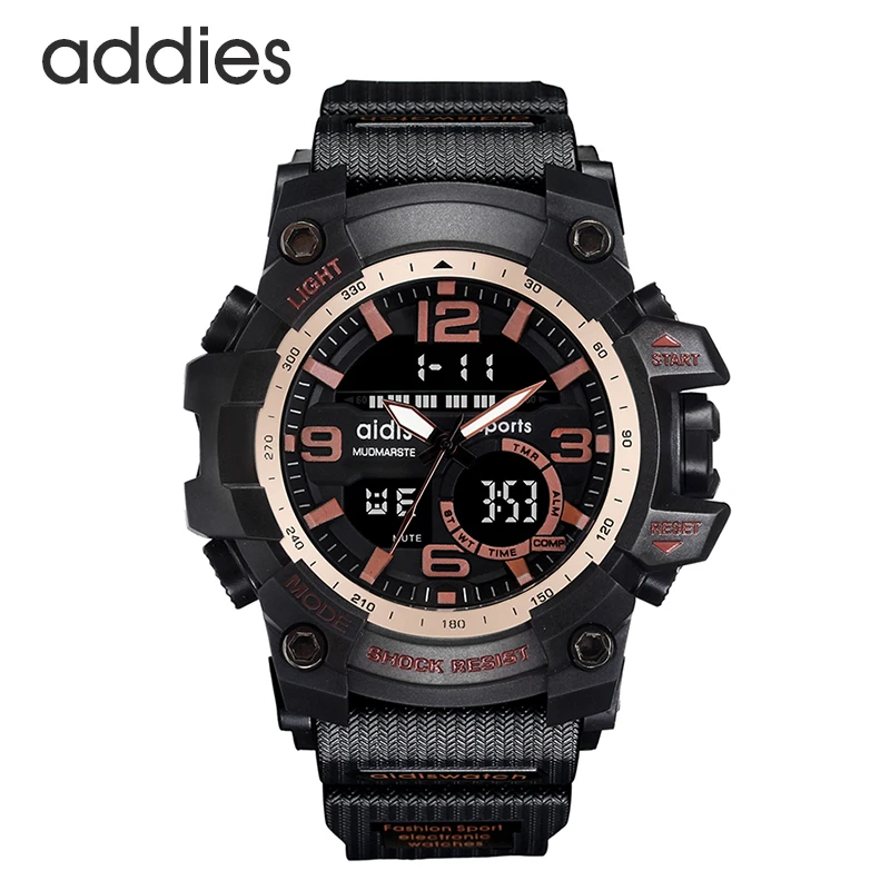 Addies Спорт Цифровые Часы двойной дисплей Мода красный Золотой хронограф