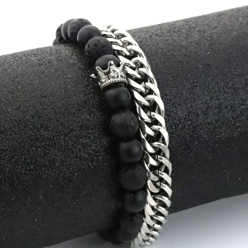 Золото тибетского Crwon Шарм лавы парные из бисера Нержавеющая сталь Натуральный