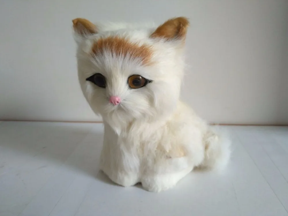 

simulation white cat with yellow head 12x9x15cm model,polyethylene&furry furs cat handicraft,props,home decoration gift p0882