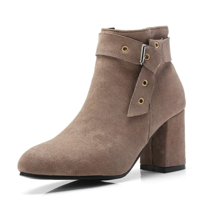 Женские ботинки Сезон осень-зима Теплые ботильоны Martin из флока на высоком