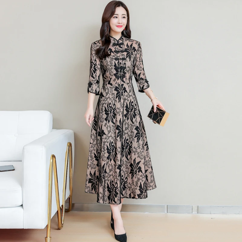 Женское традиционное китайское платье Cheongsam длинное винтажное в стиле ретро