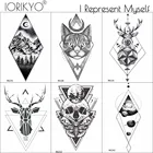 Временная татуировка IORIKYO, мужские наклейки на лодыжку, женские и мужские наклейки, геометрические татуировки с оленем, имитацией руки, черепом, мотылью, водонепроницаемые технические 3D