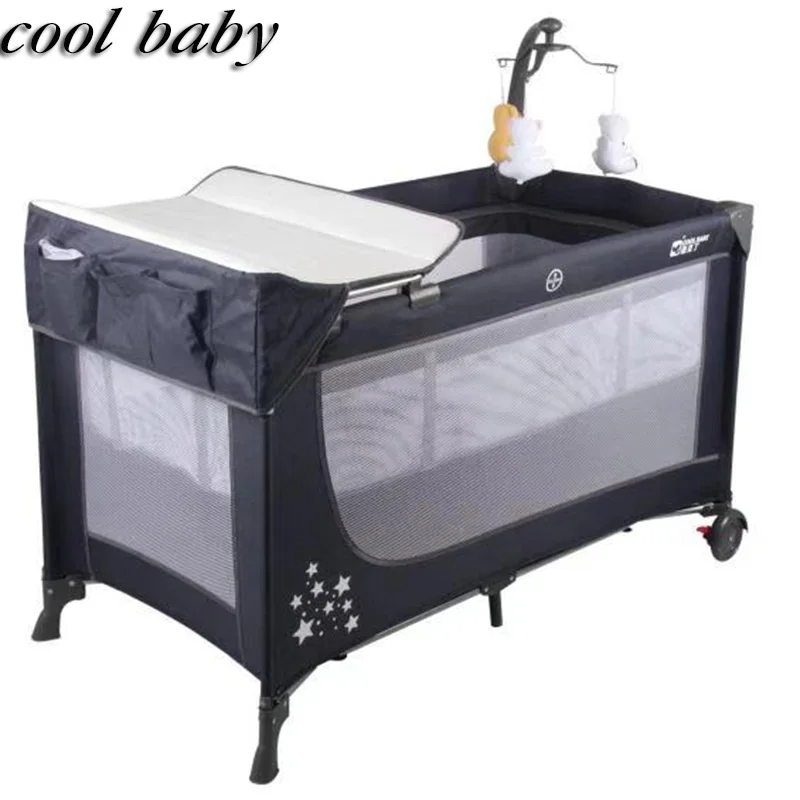 Coolbay 926 детская кровать с забором, детская кроватка, высокое качество складная легко носить с собой многофункциональный - Цвет: Темно-синий