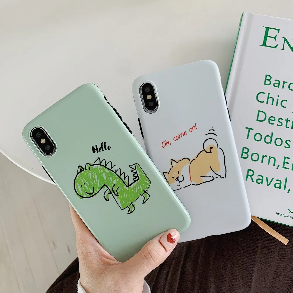 ORYKSZ Cartoon Dinosaur Dog Phone Case For iphone XS Max XR X 6S 6 7 8 Plus Silicone Cases Art Painted Cover |