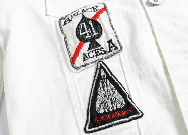 2019 Новая мужская белая джинсовая куртка однобортный лацкан патч дизайн