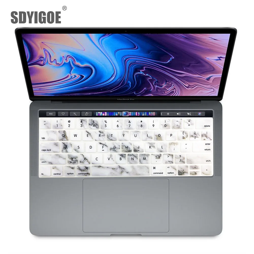 Серый Наклейка на клавиатуру с мраморным узором для Mac Book pro13 15 Touch Bar A1706 A1707A1989 1990, чехлы на клавиатуру для ноутбука, цветная пленка на клавиатуру - Цвет: Серый