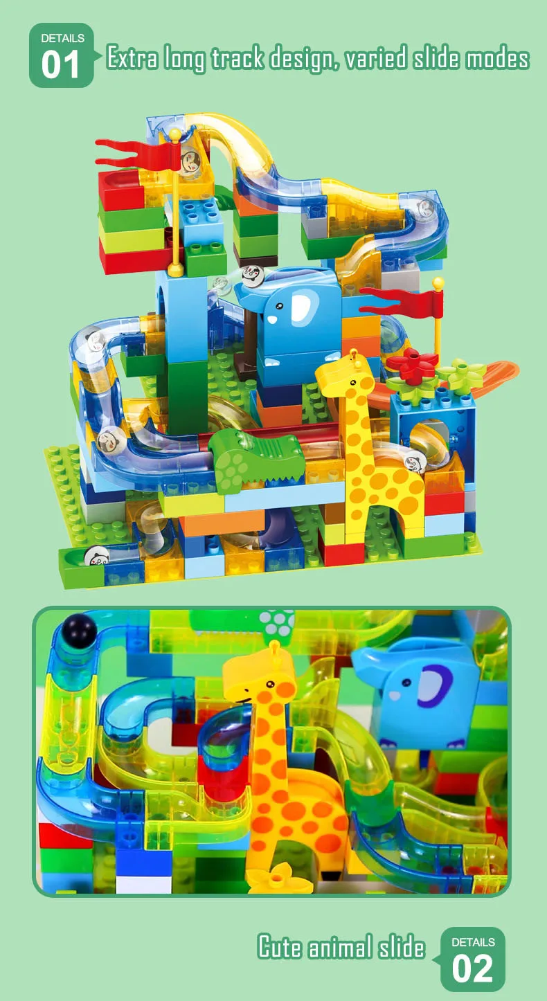 Совместим с блоками Duplos marble Racing Run лабиринт, Шариковая дорожка строительные блоки животные джунгли Воронка слайд большой кирпич детские игрушки