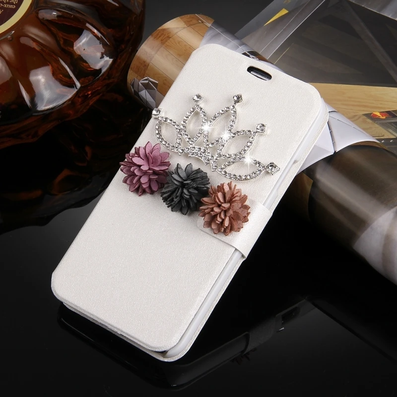 Fevelove for Samsung Galaxy S5 S6 S7 Diamond Bling Crown Flower Pattern Horizontal Leather Case with Magnetic Buckle&ampCard Slots |