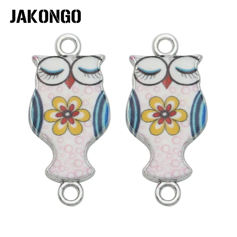 

JAKONGO Silver Color Enamel Owl Charm Connector for Jewelry Making Bracelet Accessories Findings DIY 26x12mm