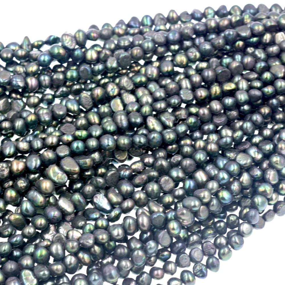 

Natural 7-8MM dark green potato baroque Freshwater pearl loose Beads full strand
