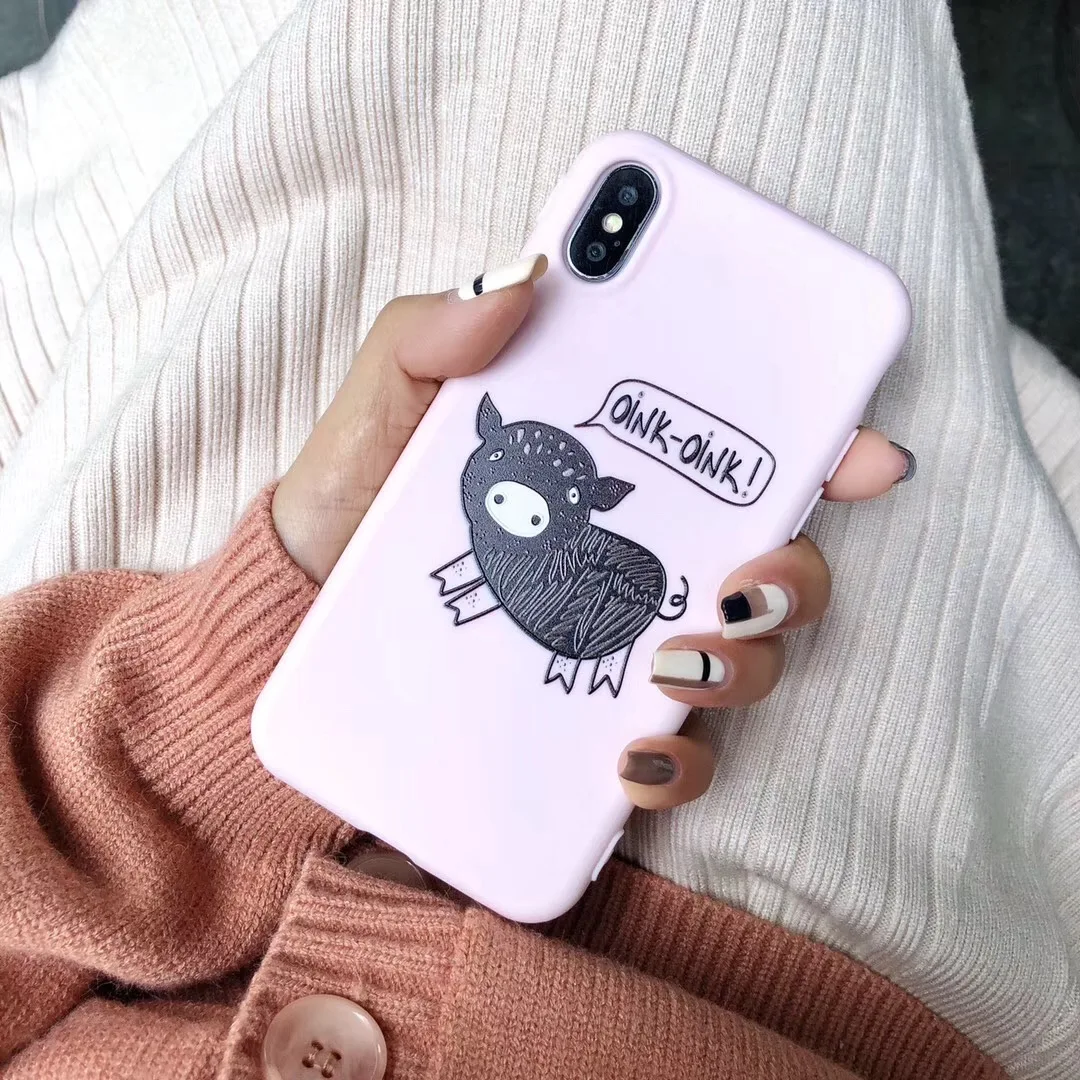 Модный красный чехол для iphone X 7 7plus милый мультяшный поросенок матовый мягкий