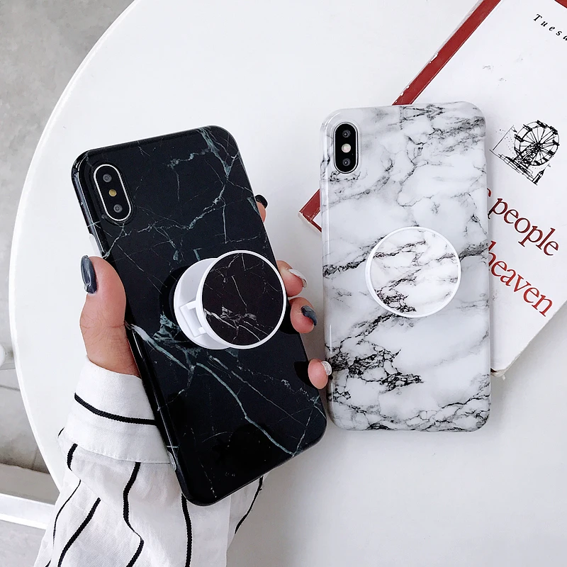 PIXIU Soft Silicone Case For iPhone X Xs Max 6 6s 7 8 Plus Marble Flexible Stand Holder Phone Cover |