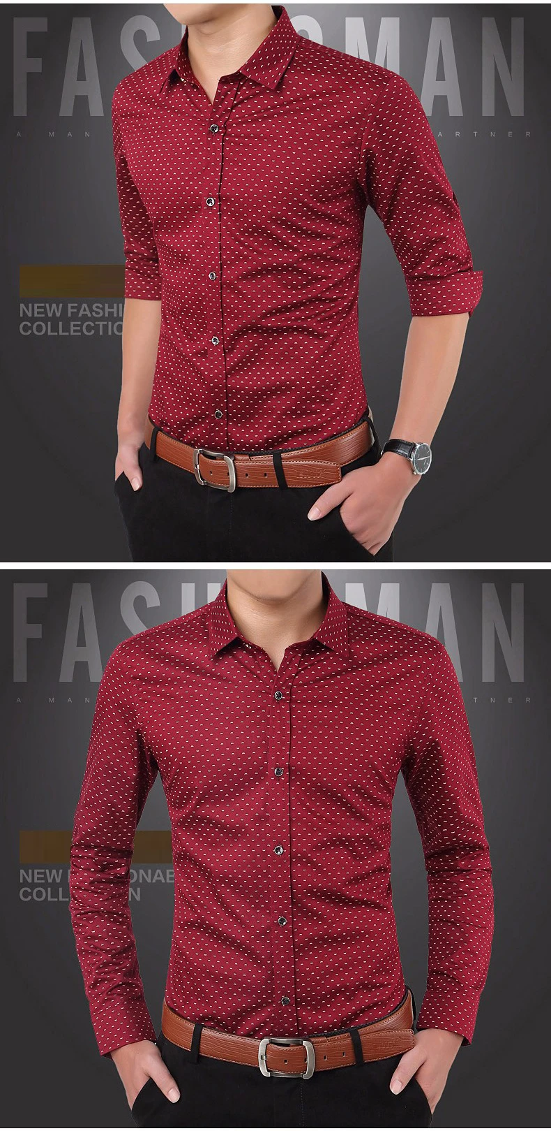Новая коллекция модных осенних свитеров Для мужчин одежда Slim Fit Для мужчин рубашка с длинными рукавами Для мужчин в горошек Повседневное Для мужчин рубашка социальных размера плюс M-5XL
