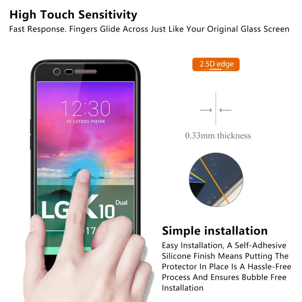 Полное покрытие закаленное стекло для LG K8 (2017) Защита экрана 2017 M200N X240 US215