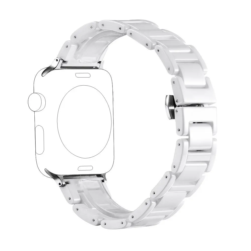 white Керамика ремешок для наручных часов для Apple Watch iwatch 38/42/40/44 мм, сопутствующий Браслет Бабочка туфли с ремешком и пряжкой глянцевый ремешок для смарт-часов серии 5 4 3 2 1 - Цвет ремешка: white
