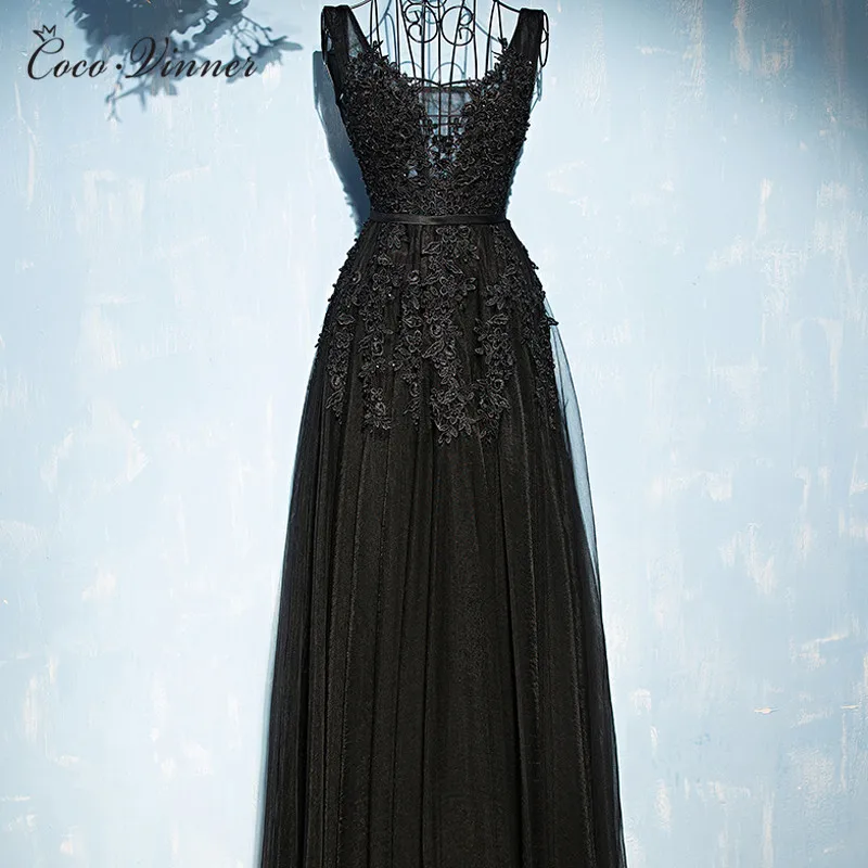 Женское вечернее платье с кружевом черное длинное аппликацией E0027|lace evening dresses|robe