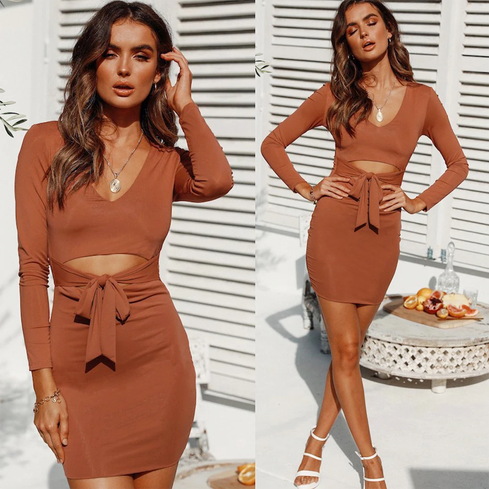 С v-образным вырезом осень-зима с длинным рукавом живот-обнажая Повседневное Fabala