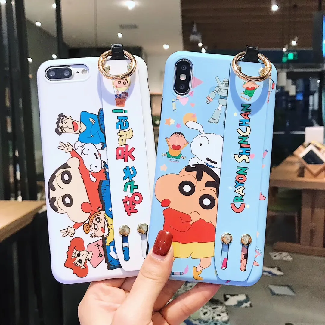 Милый мультяшный Crayon Shin Chan модный ремешок на запястье чехол для телефона для iPhone 11 Pro MAX X XS XR 6s 7 8 Plus кронштейн Скраб Чехол